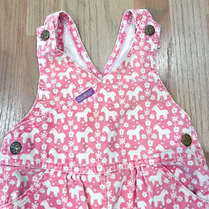 Vintage 18M OshKosh B'Gosh Vestbak Baby Overalls Pink Pony White Corduroy USA